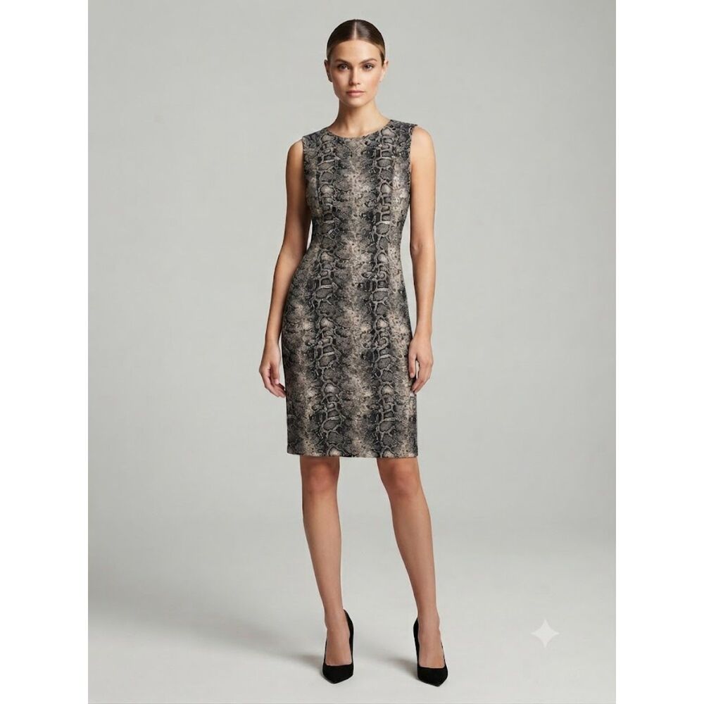 Calvin Klein Snakeskin Print Sheath Dress Size 10 Animal Print Career Cocktail